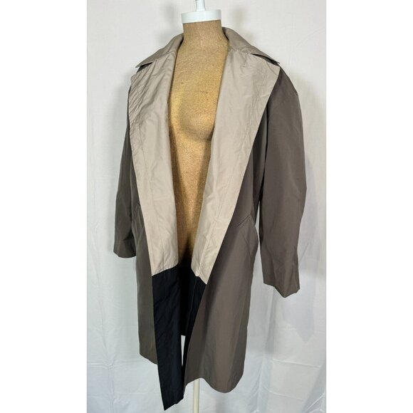 MAX MARA Grey Beige Nylon Rain Trench Coat Reversible Long Jacket Pockets Sz 6 - Picture 6 of 16